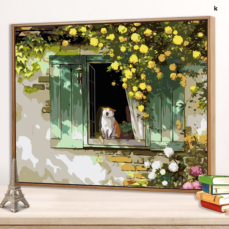 油絵 菅家令子 絵 絵画インテリア額付(白) uF6-071719 子犬と蟻さん