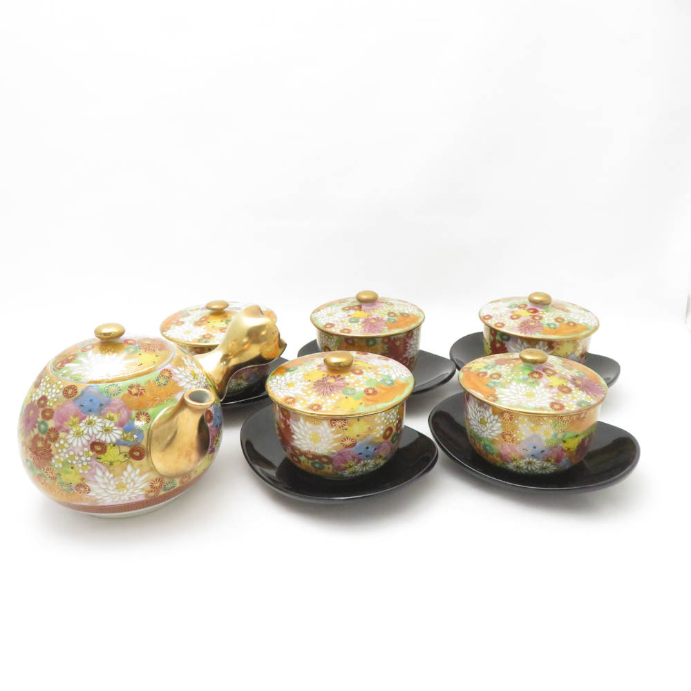 楽天市場】九谷焼 光峰 金花詰 急須 蓋付き湯呑 6点 茶器揃 セット