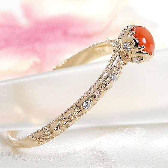 楽天市場】K18YG 珊瑚 & ダイヤモンド リング 【送料無料】【代引