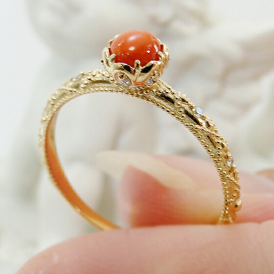 楽天市場】K18YG 珊瑚 & ダイヤモンド リング 【送料無料】【代引