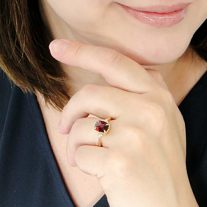 楽天市場】K18YG ガーネット & ダイヤモンド リング 【送料無料