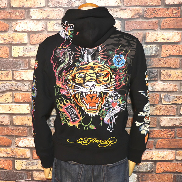 楽天市場】ED HARDY エド・ハーディー 裏毛刺繍ジップアップパーカー