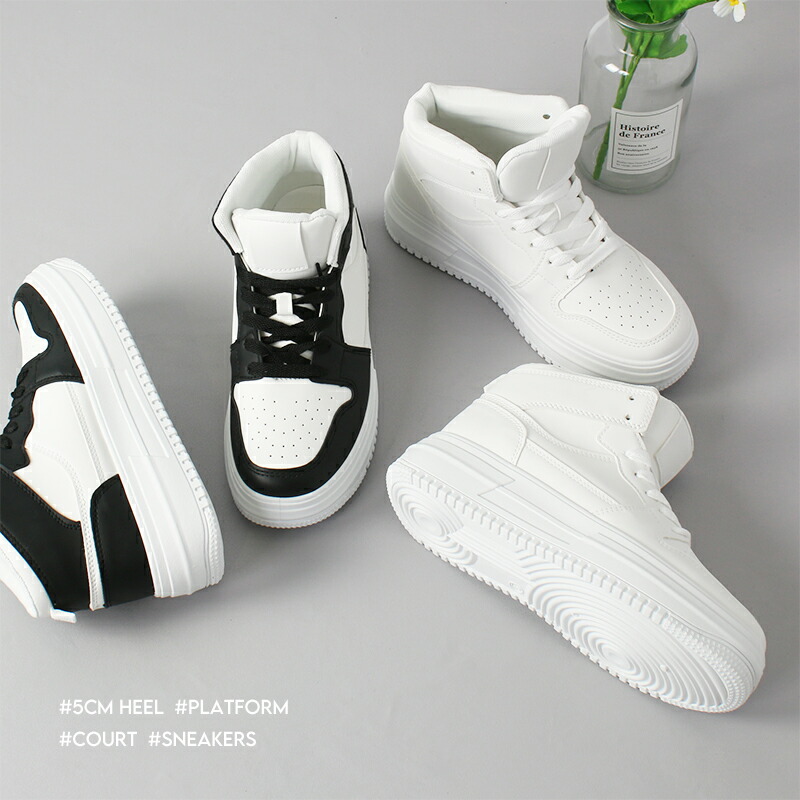 楽天市場】厚底 5cm ハイカット 軽量 スニーカー コート レディース