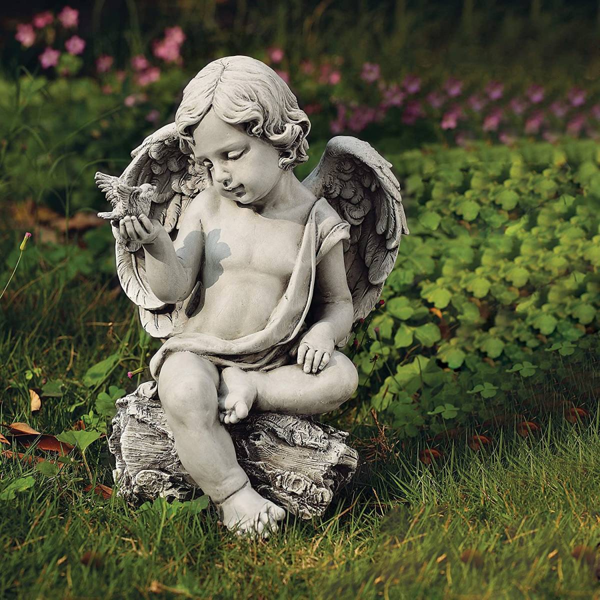 楽天市場】ローマン製 鳩と遊ぶ、子供の天使（ケルブ）像 彫像 彫刻