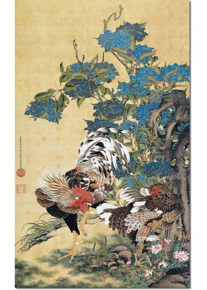 楽天市場】掛け軸 掛軸 紫陽花双鶏図 あじさいそうけいず 幅54.5×高さ