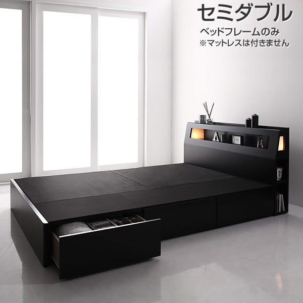 楽天市場】ブラック 黒 ベッド 収納付き セミダブルベッド フレーム