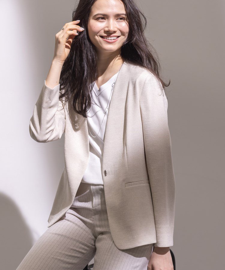 INDIVI｜【こなれSETUP】リネンライクノーカラージャケット | Rakuten