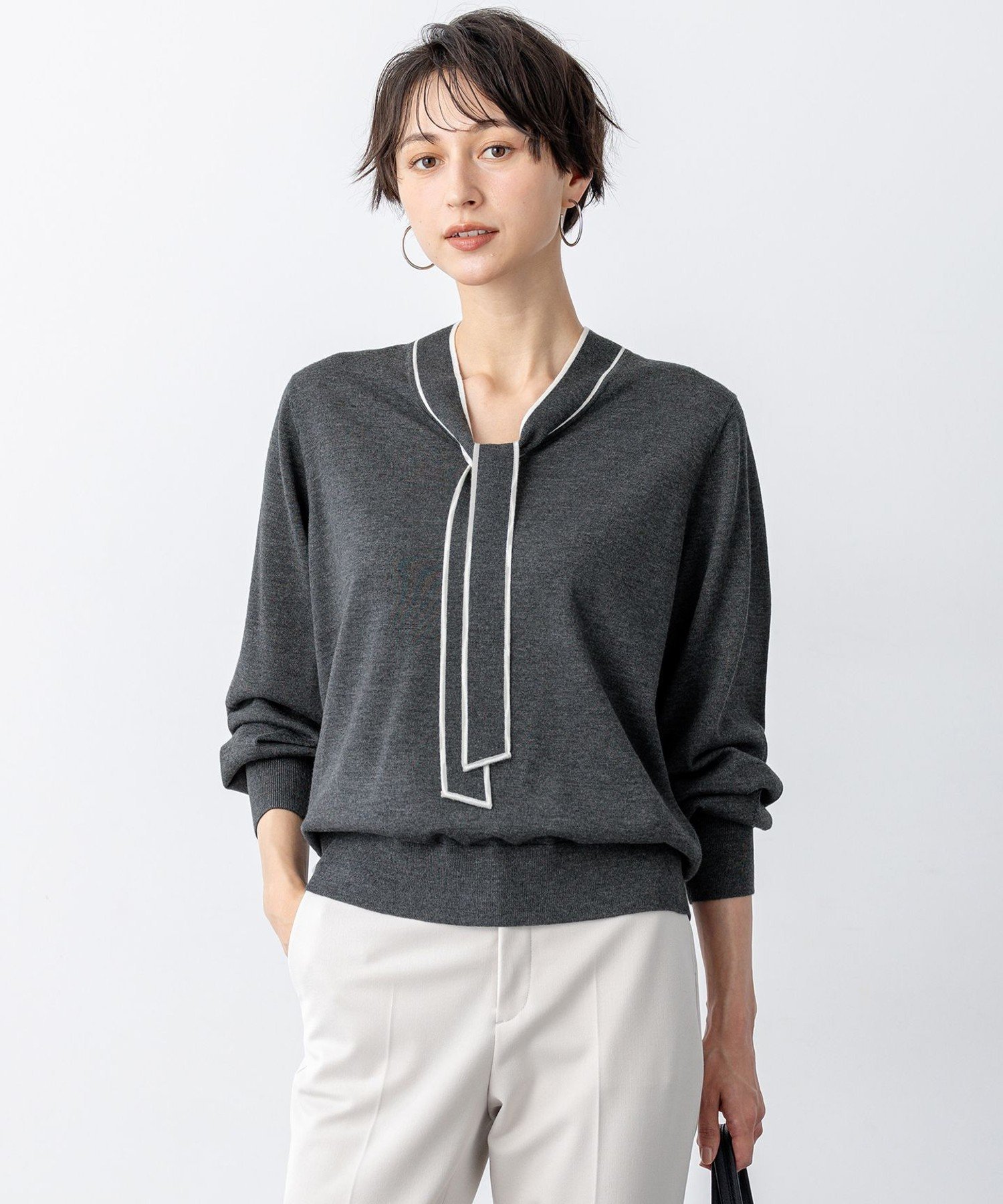 23区｜【洗える】ウーステッドウール ボウタイ ニット | Rakuten