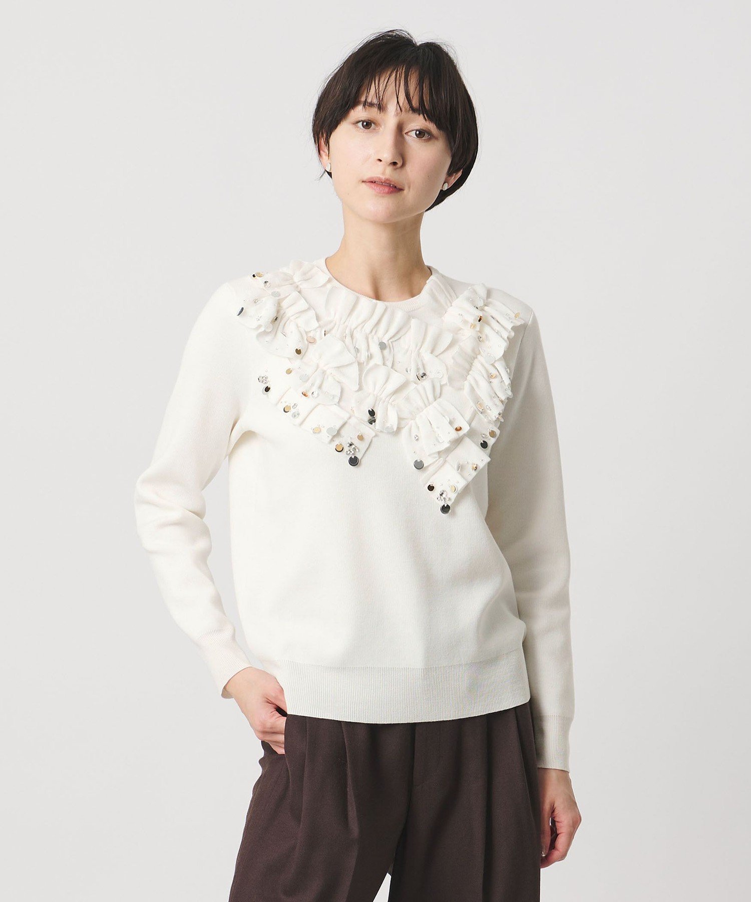 UNITED ARROWS｜フリル ビジュー ニット | Rakuten Fashion(楽天