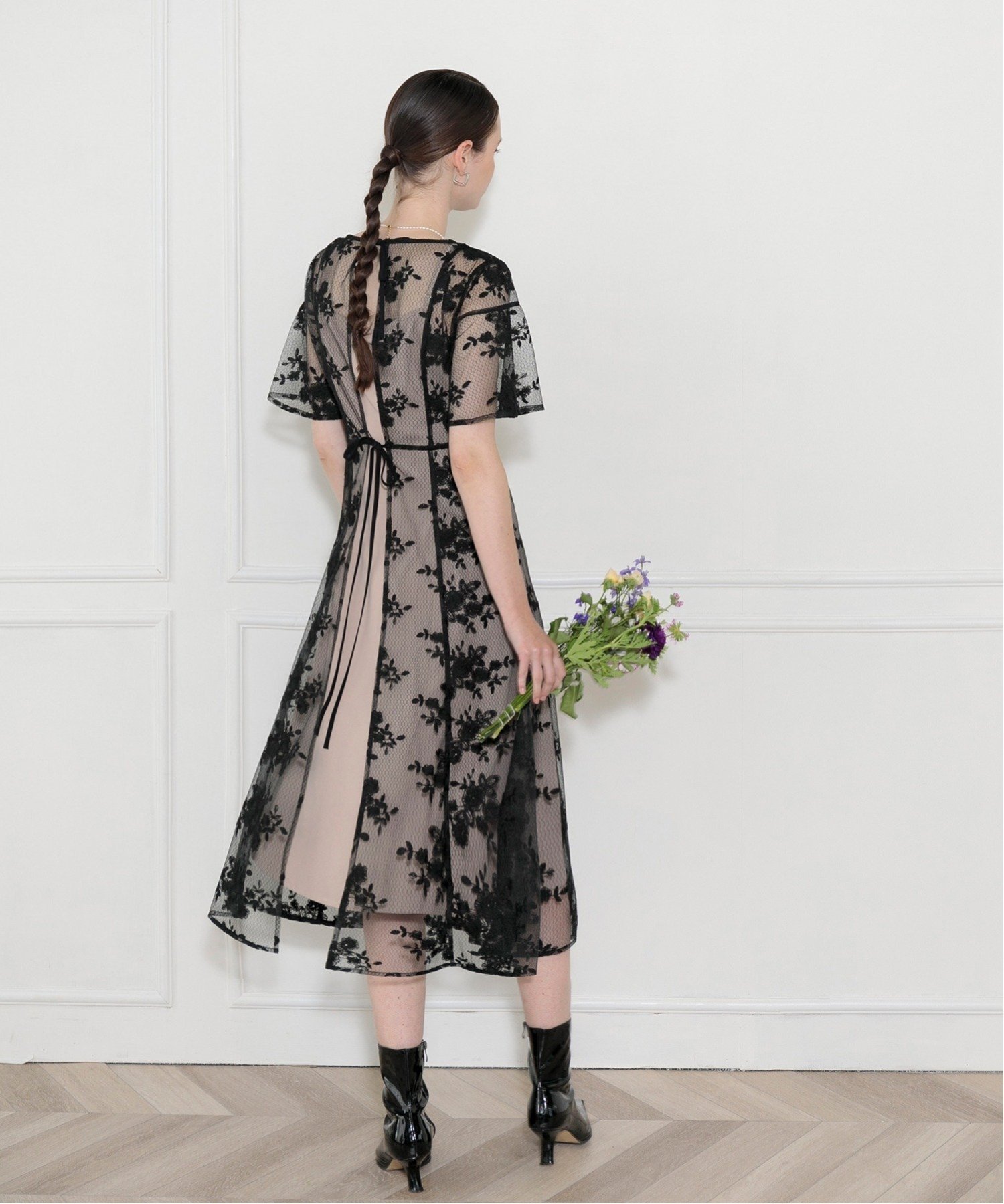 Leja｜LEJA-花柄後ろリボン半袖キャミワンピースセットアップドレス