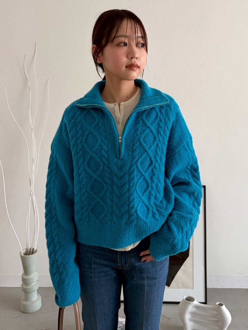 Mila Owen｜アランブークレーハーフジップニットプルオーバー