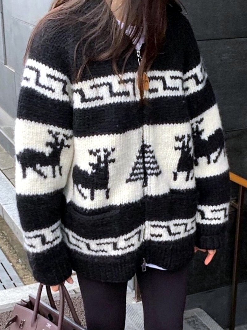 DIAVEL｜ダブルジップノルディック柄カウチンニットジャケット