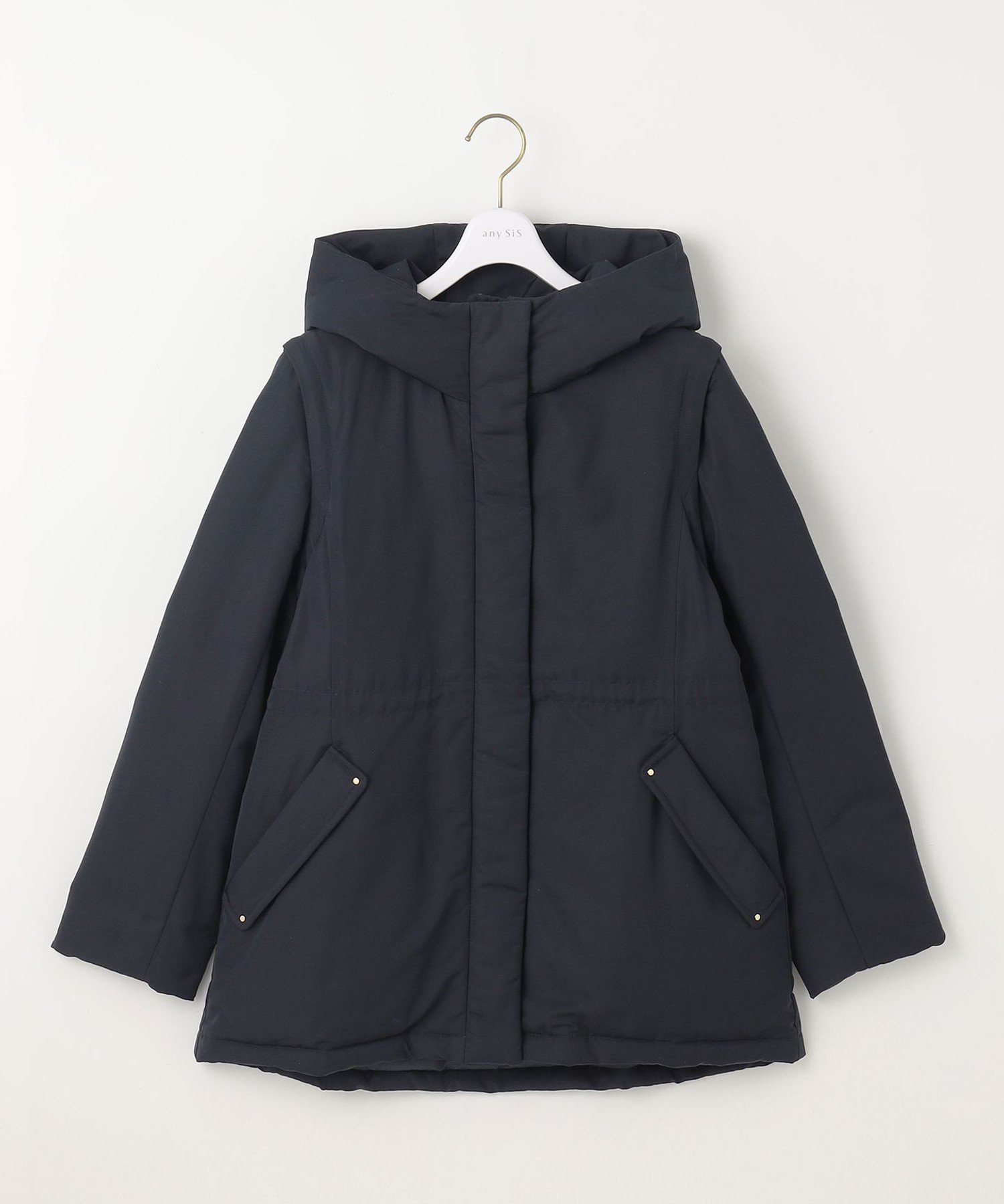 ANY SIS｜【撥水・洗える】2WAYドロストフーディミドル ダウン
