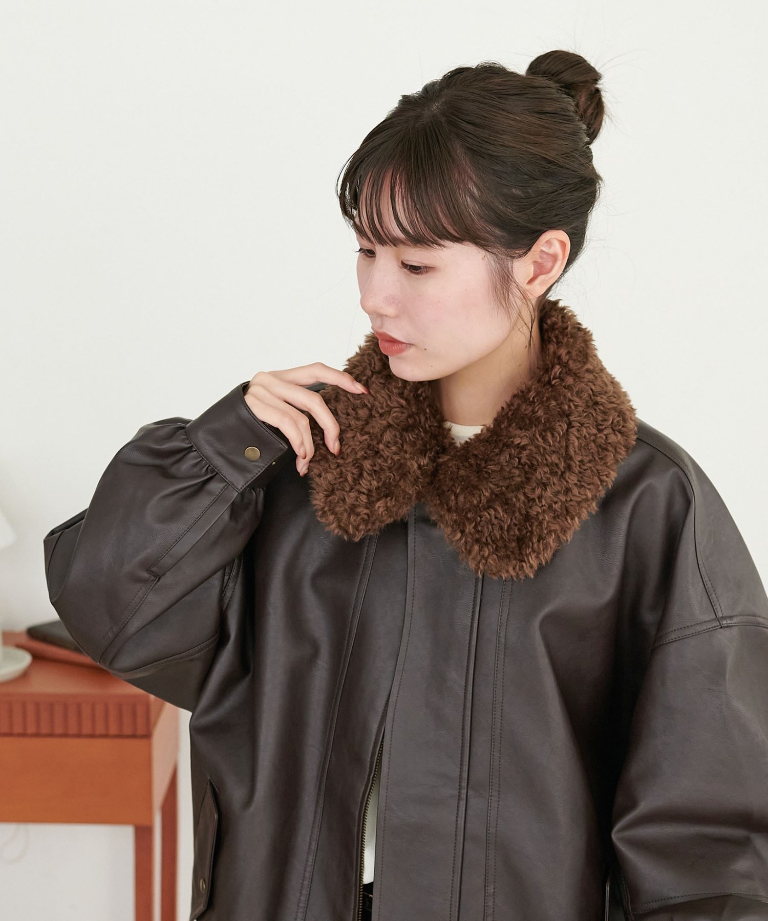 Discoat｜【衿取り外し可能/ユニセックス】ボア衿付きフェイクレザー