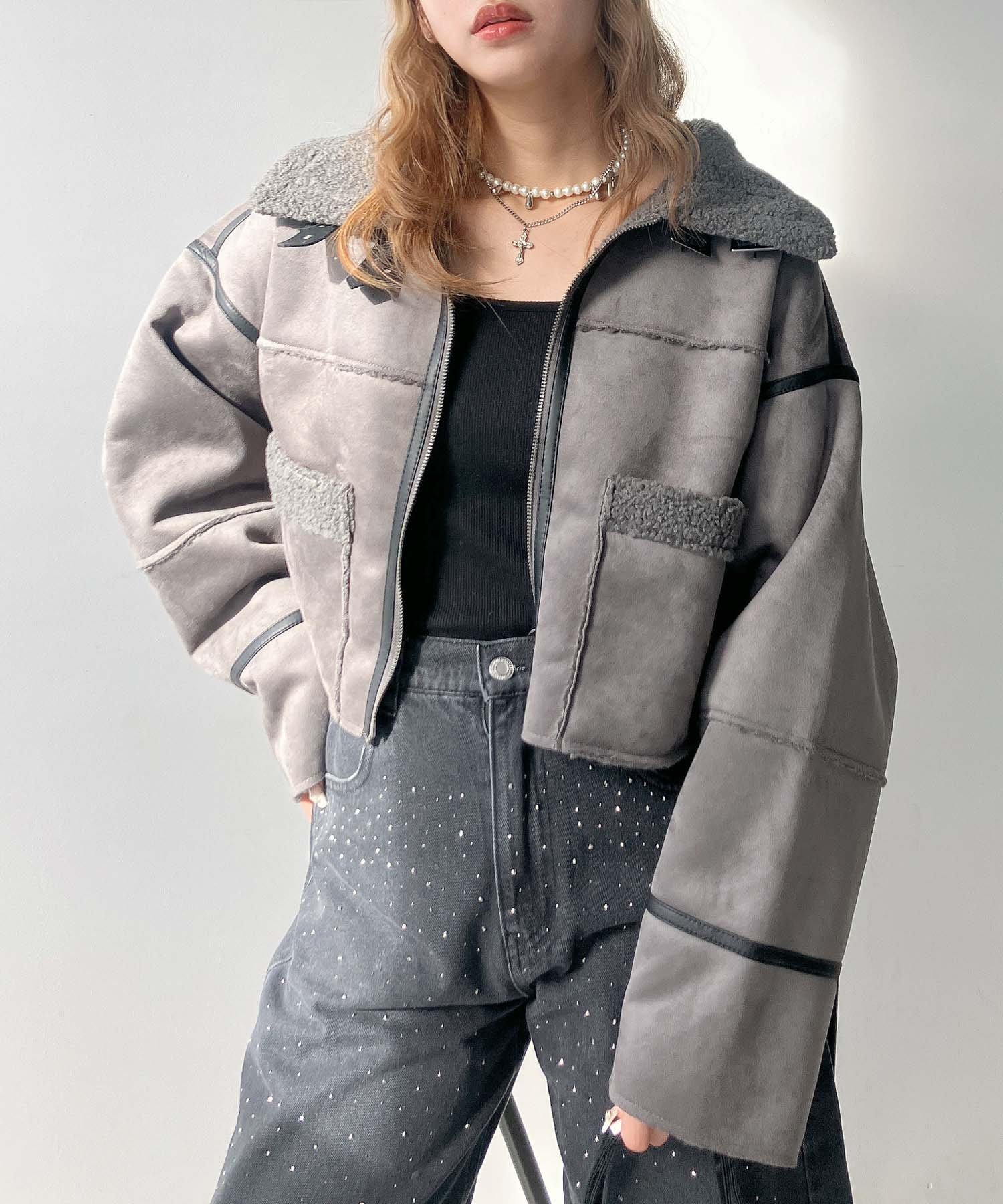 AS KNOW AS plus｜♪『ショート丈』フェイクムートンジャケット