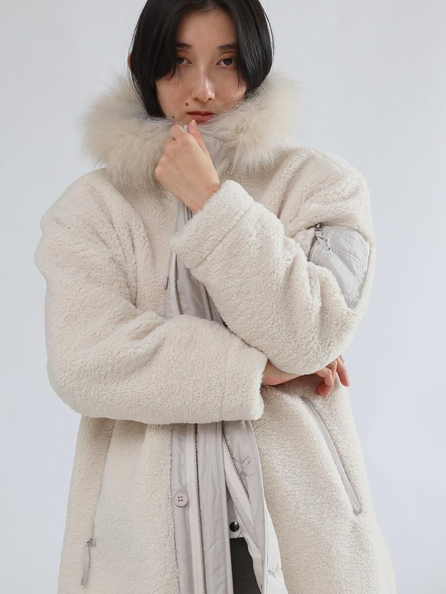 LASUD｜ファーフーデッドボアコート | Rakuten Fashion(楽天