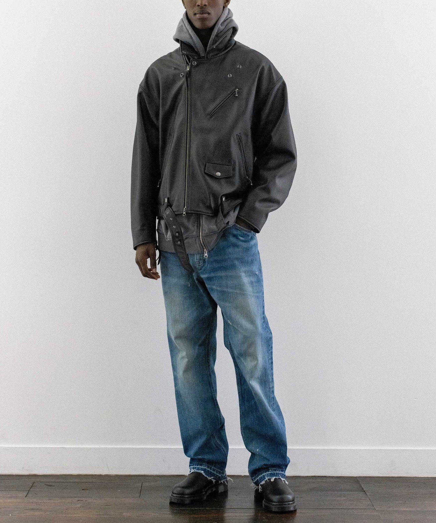 monkey time ダブルライダースジャケット Sサイズ monkey time＞ シープ レザー オーバーサイズ ダブルライダース