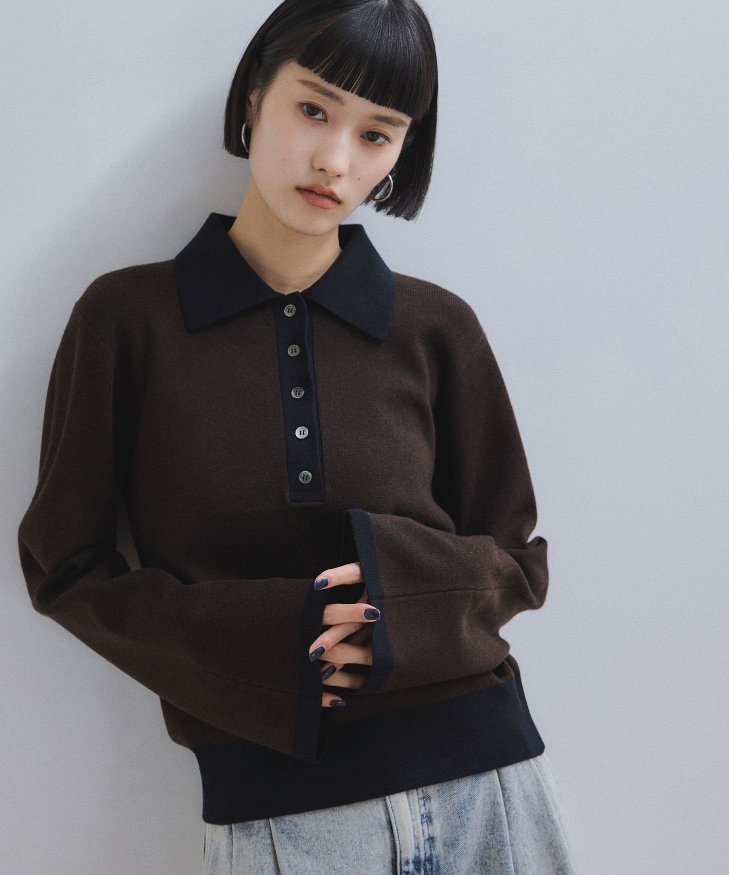 ADAM ET ROPE'｜【WEB限定】・【サステナブル】バイカラーポロニット