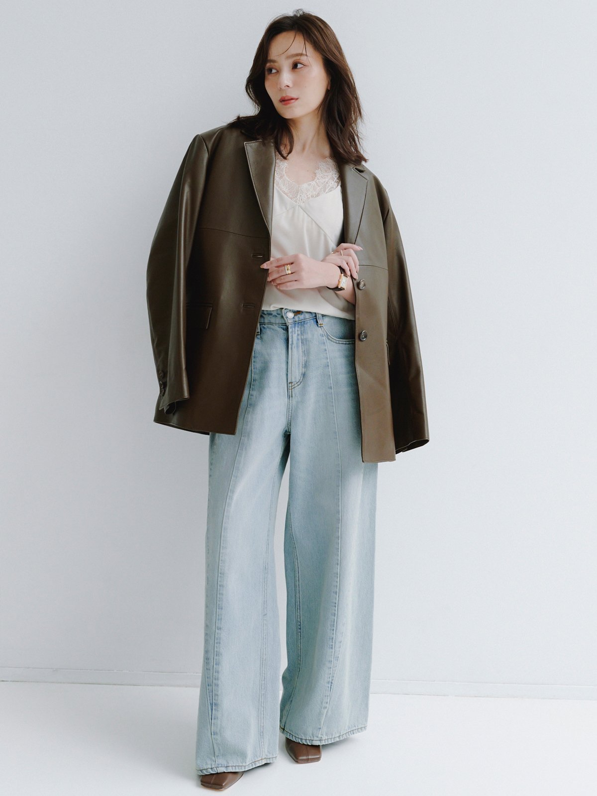 anuans｜サイドタックカジュアルワイドデニム | Rakuten Fashion(楽天