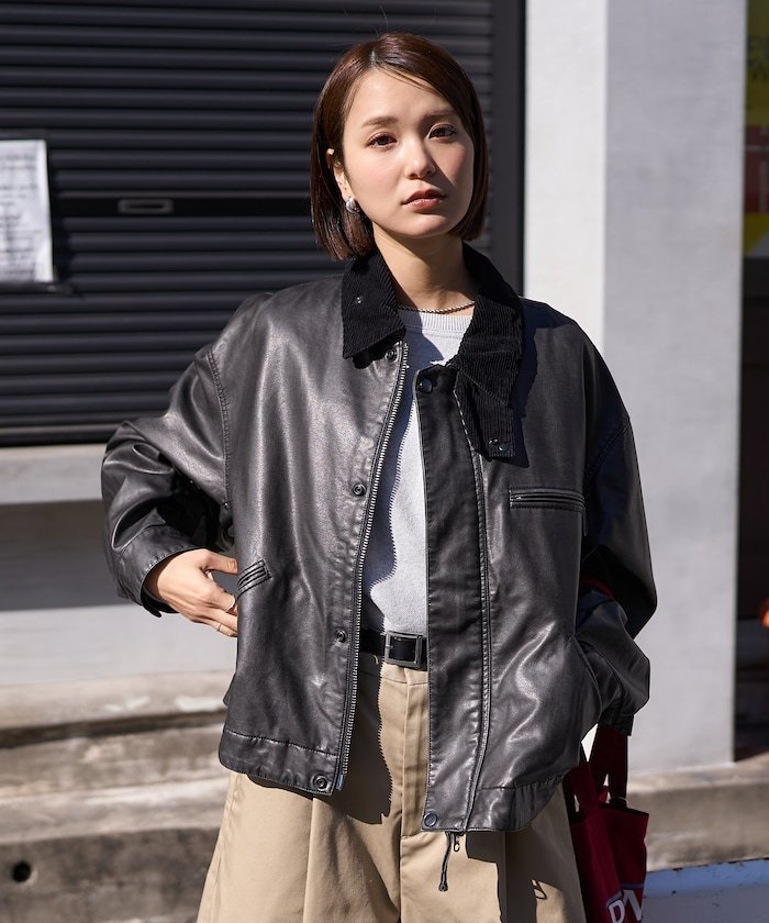 FREAK'S STORE｜フェード加工 コーデュロイ襟 レザレットブルゾン 25AW