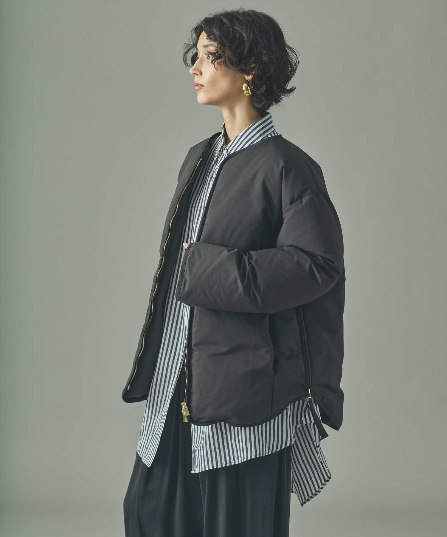 Curensology｜サイドジップノーカラーダウンジャケット | Rakuten