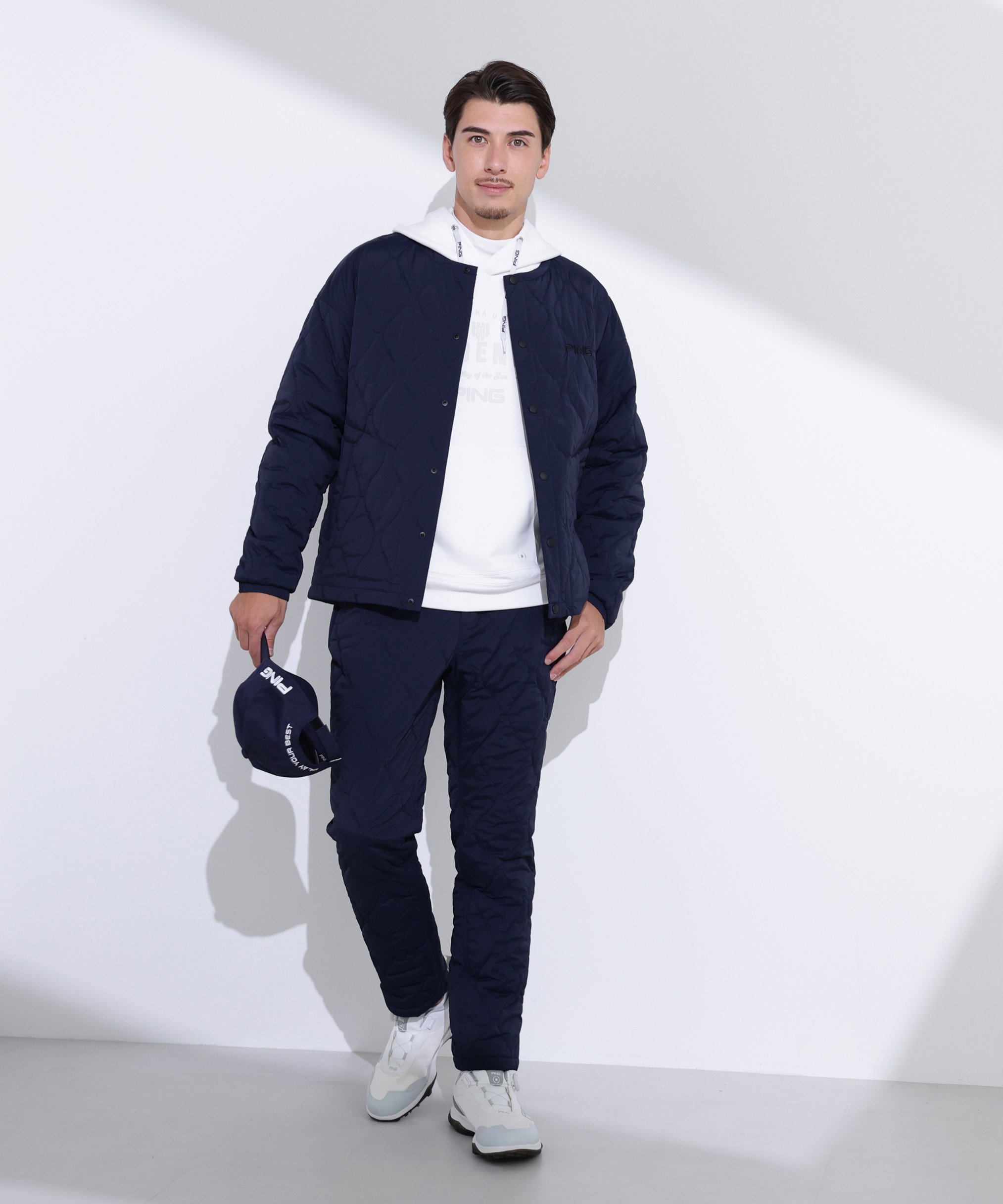 PING APPAREL｜ストレッチタフタキルティングノーカラーブルゾン