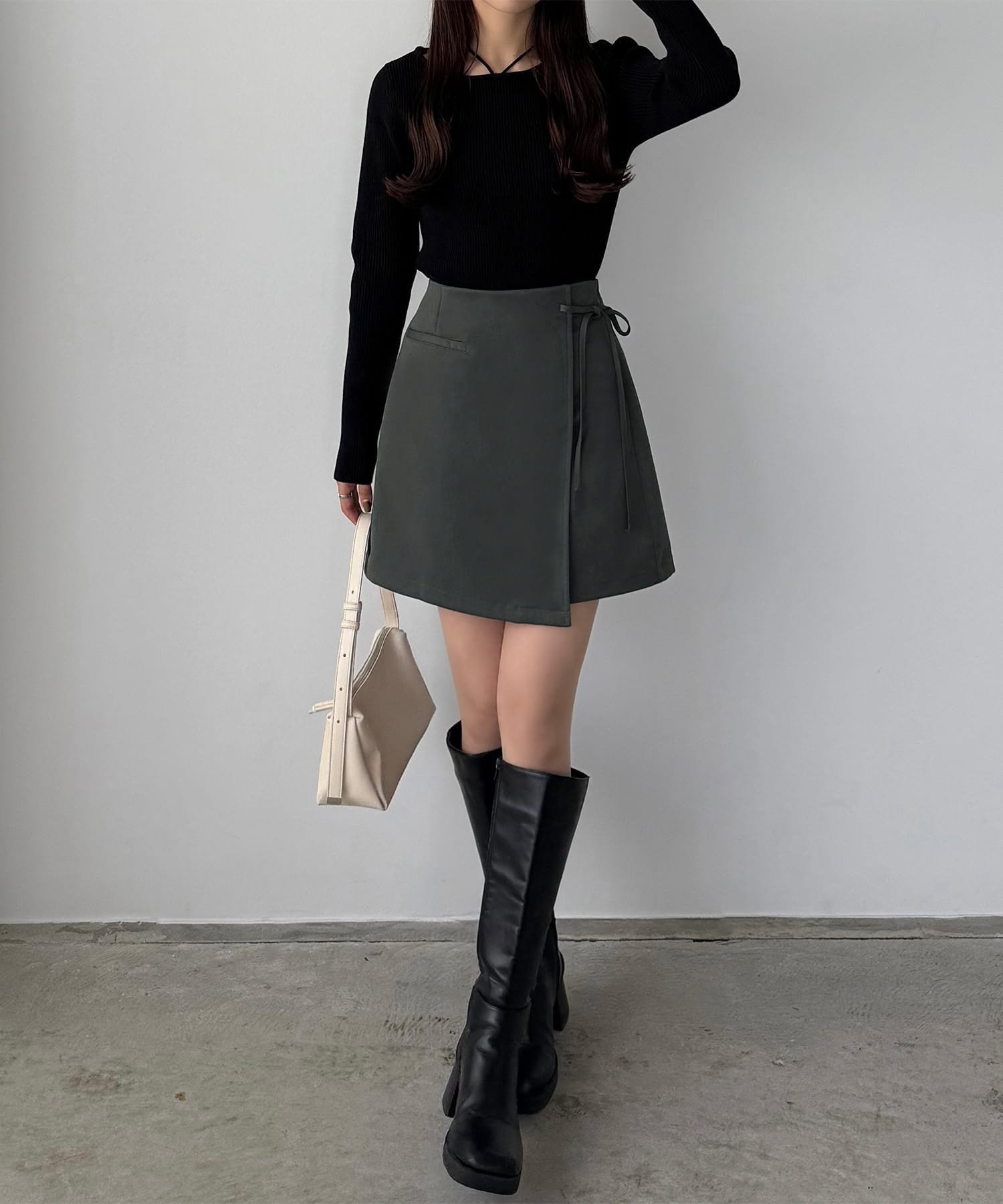 JUNOAH｜callautia ラップ風リボンミニスカート(インパン付き