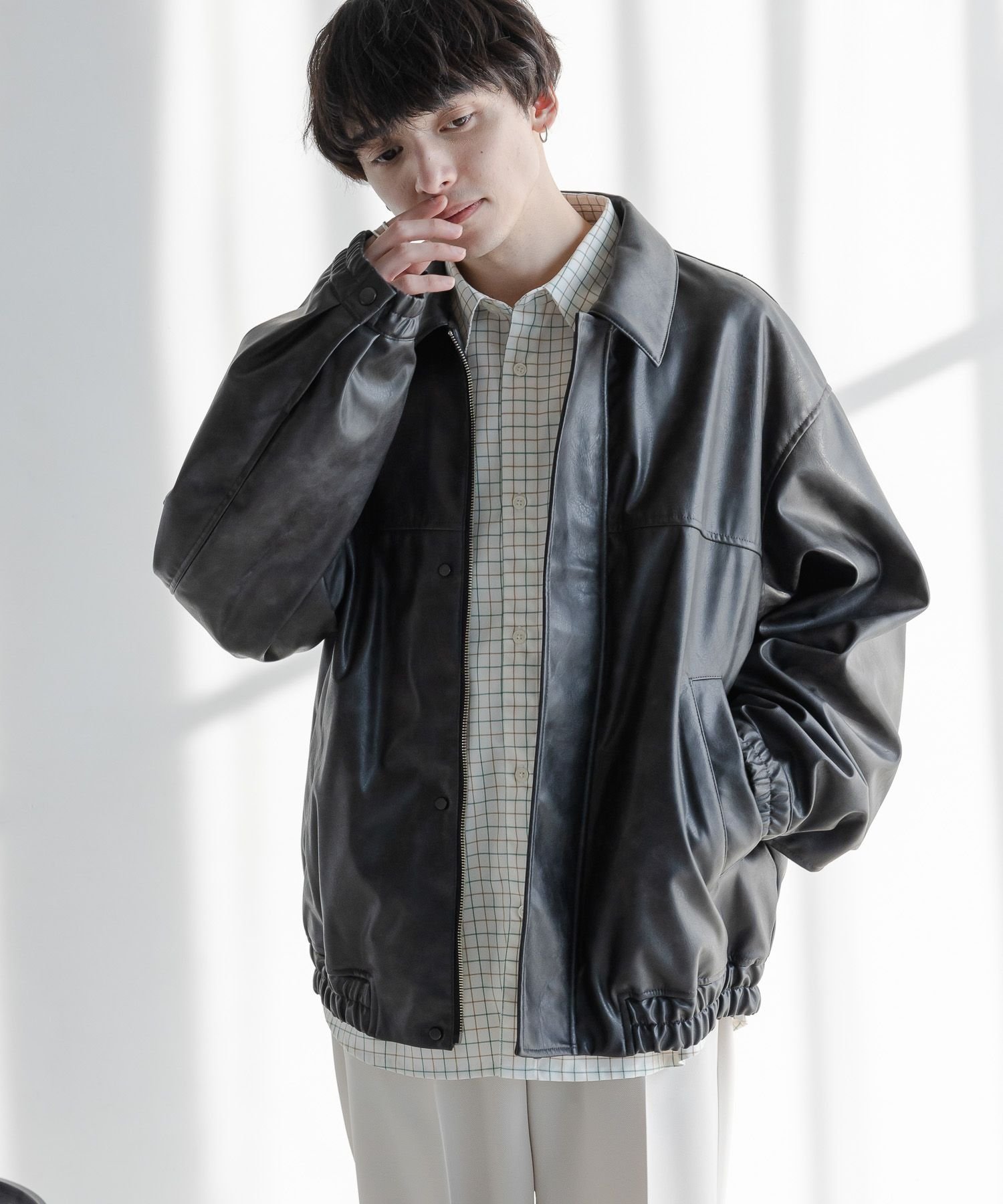 RAGEBLUE｜シンセティックレザー/ヴィンテージライクブルゾン