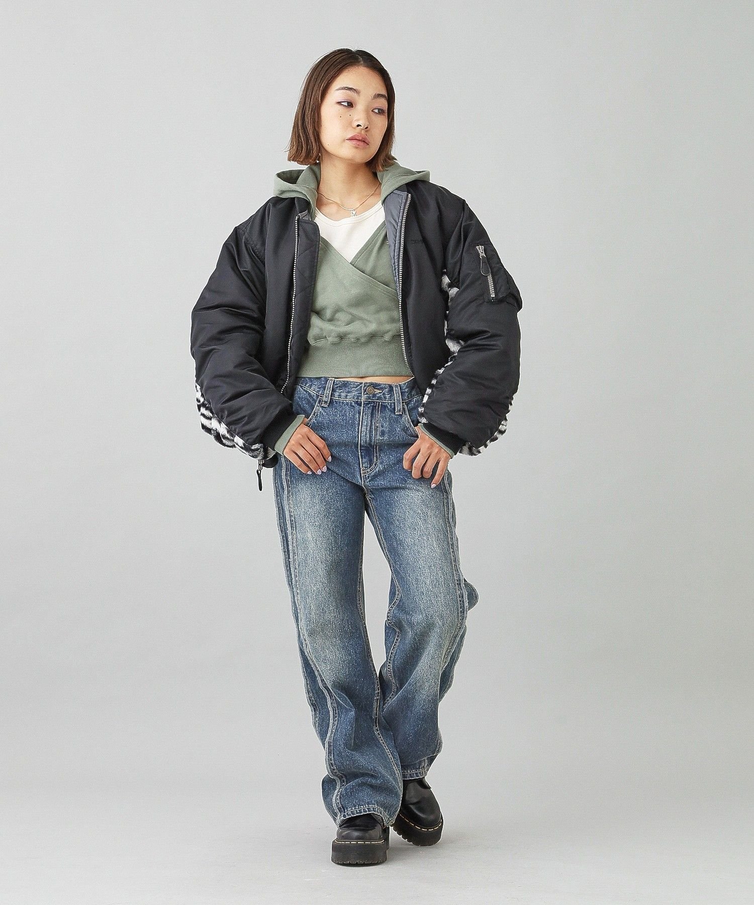 X-girl｜PANELED FUR REVERSIBLE MA-1 JACKET | Rakuten Fashion(楽天