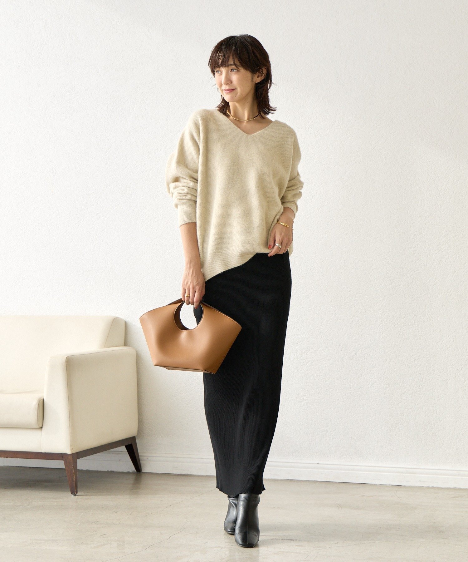 RIVE DROITE｜【抜け感シルエット】ヘアリーウール片畦Vネックニット