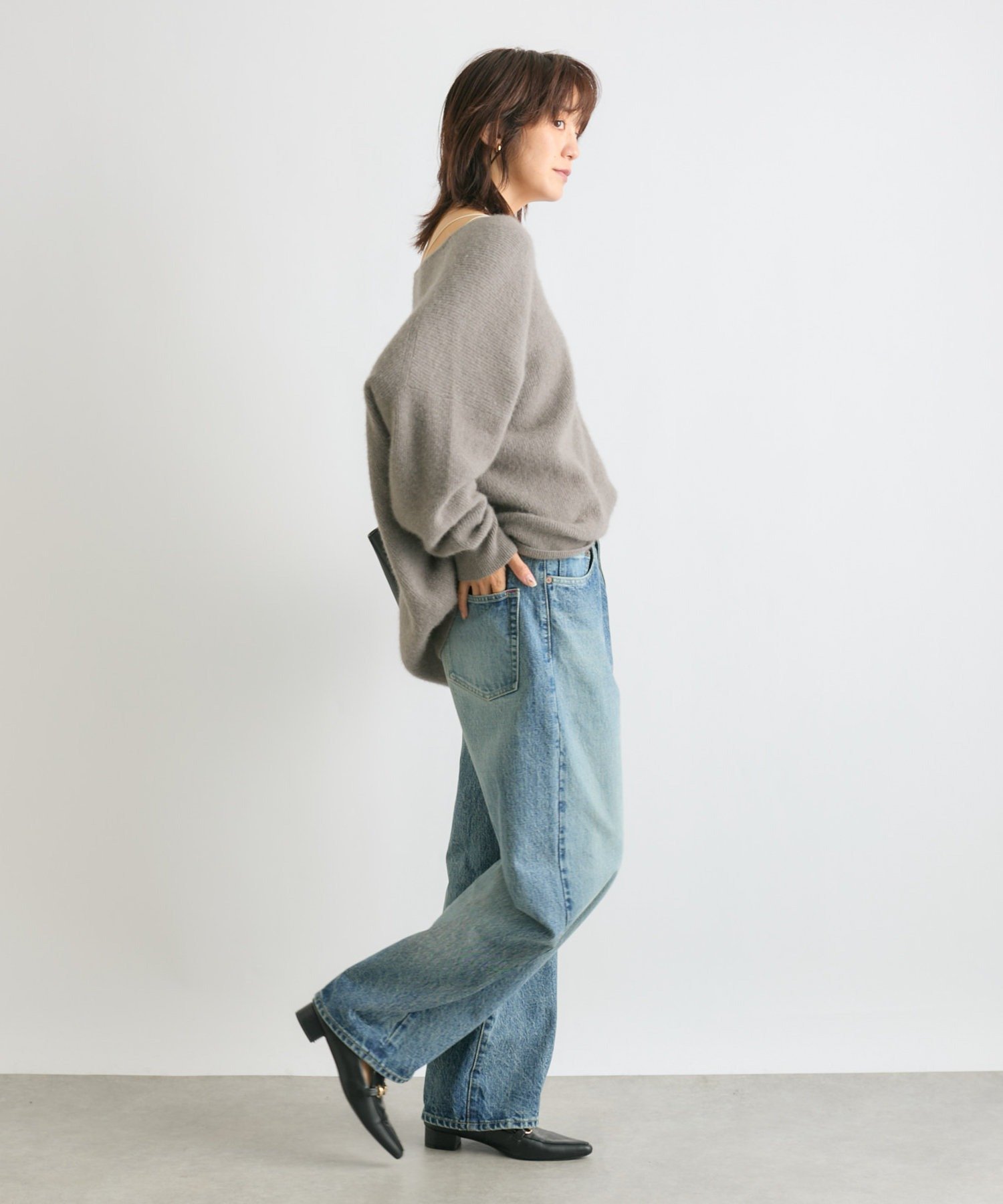 RIVE DROITE｜【抜け感シルエット】ヘアリーウール片畦Vネックニット