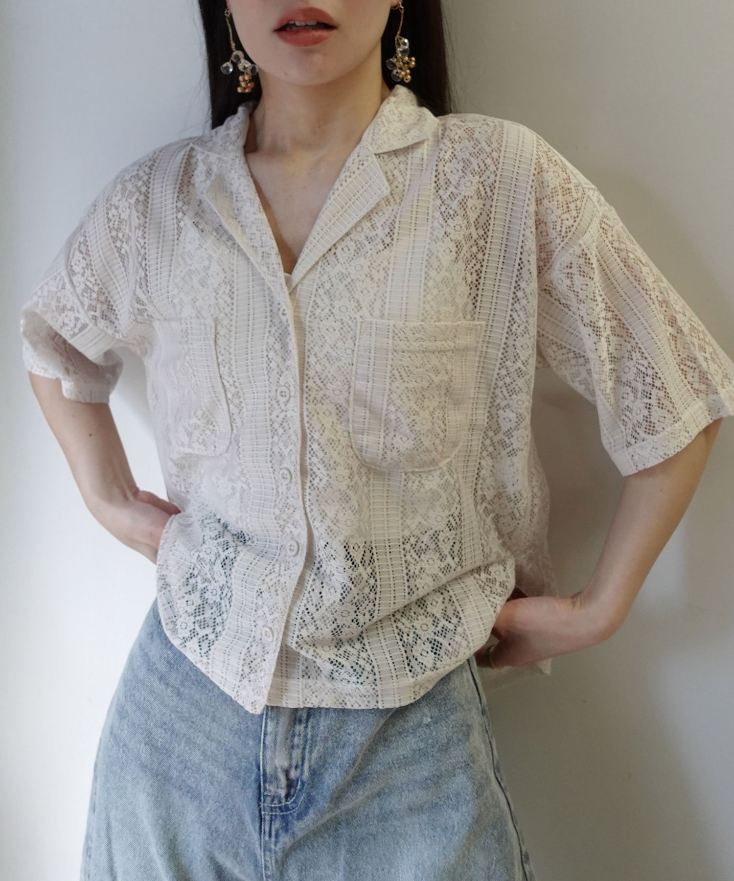 CORNERS｜レースオープンカラー半袖シャツ | Rakuten Fashion(楽天