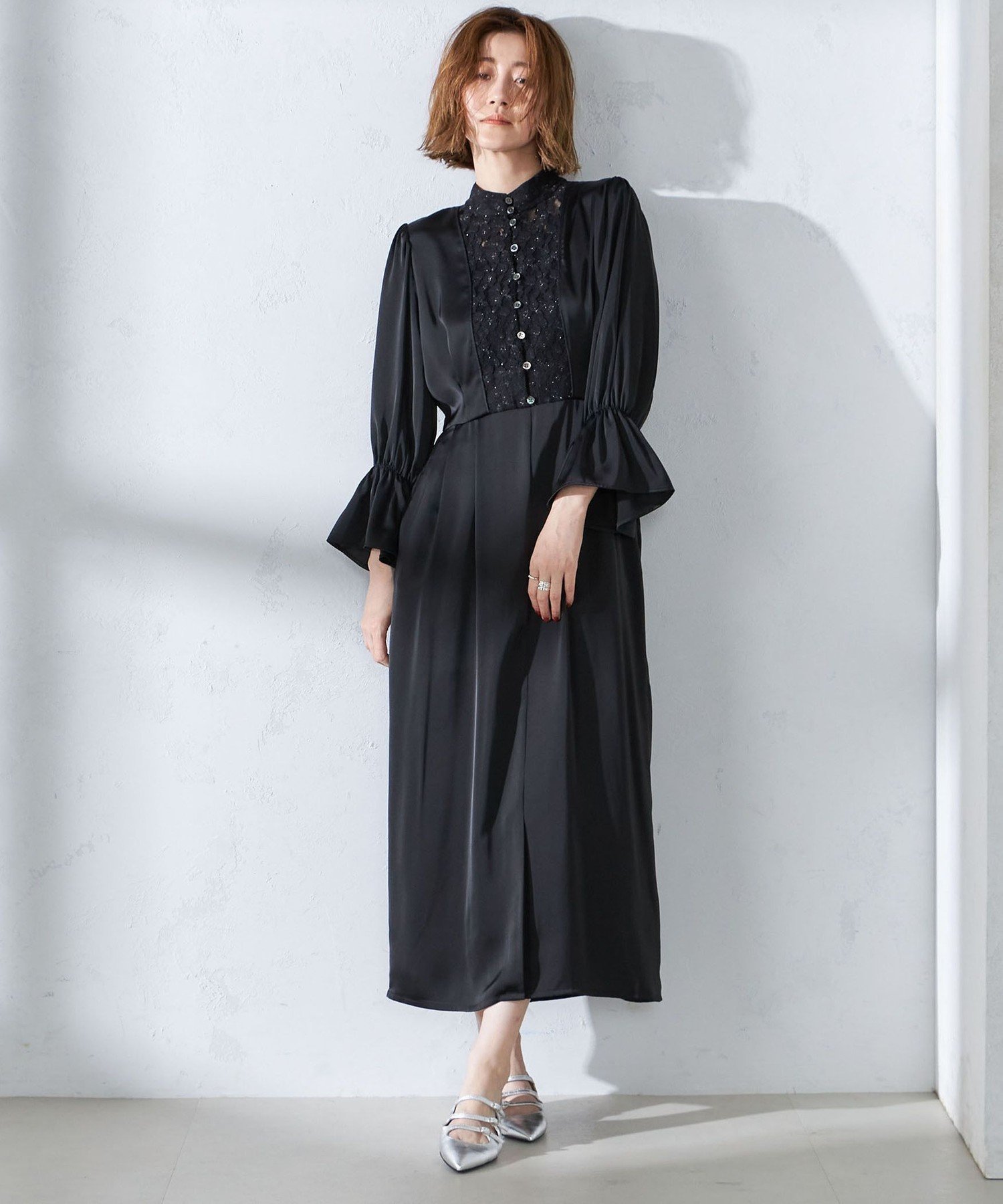 PXG レディース ワンピース 黒 サンバイザーセット kaene公式オンラインストア レースコンビフォーマルセットアップ