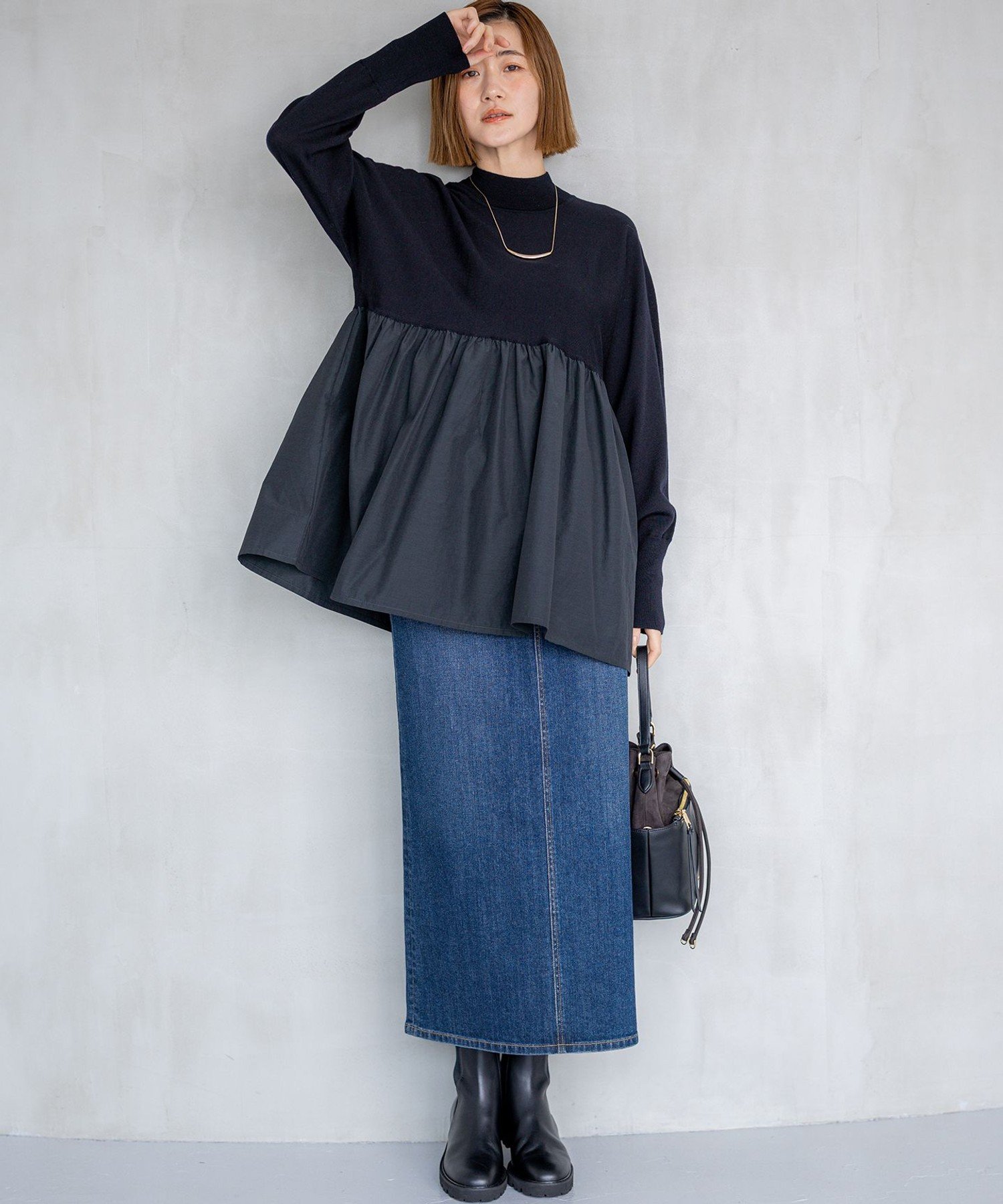 23区｜【洗える】ギャザープルオーバー コンビ ニット | Rakuten