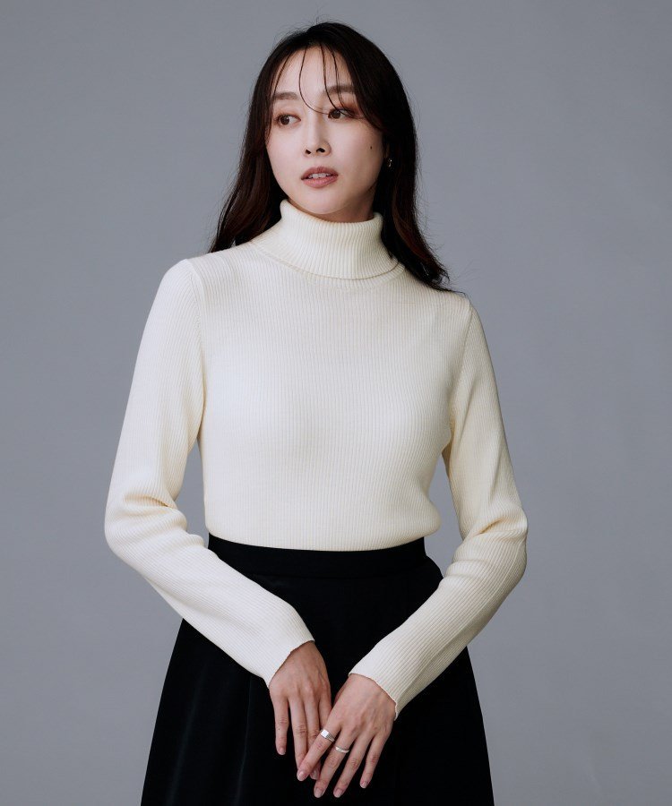 UNTITLED｜【洗える/アンサンブル可能/ウール100%】リブタートルネック