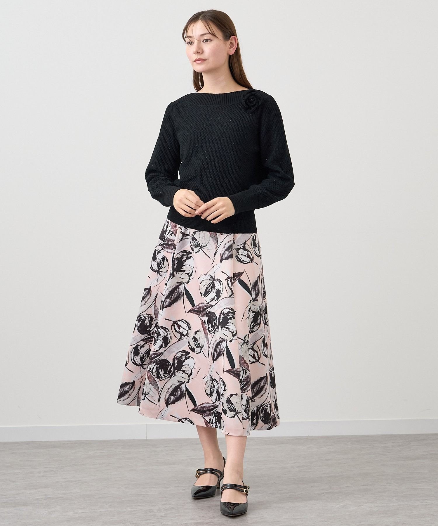 ANAYI｜ドローイングフラワープリントフレアスカート | Rakuten