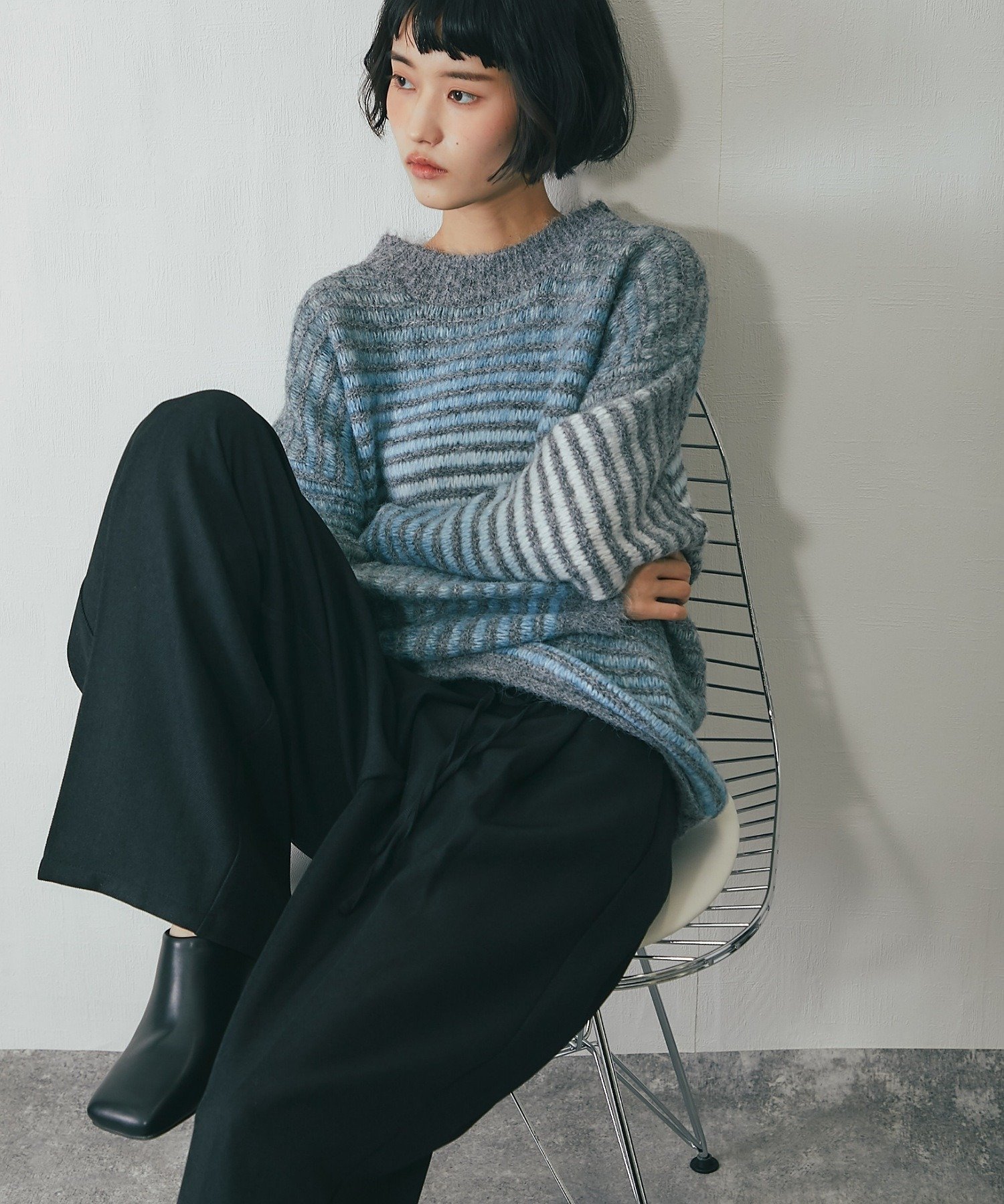 SMILE ORCHID｜ウール混ふんわりグラデーションボーダーニット