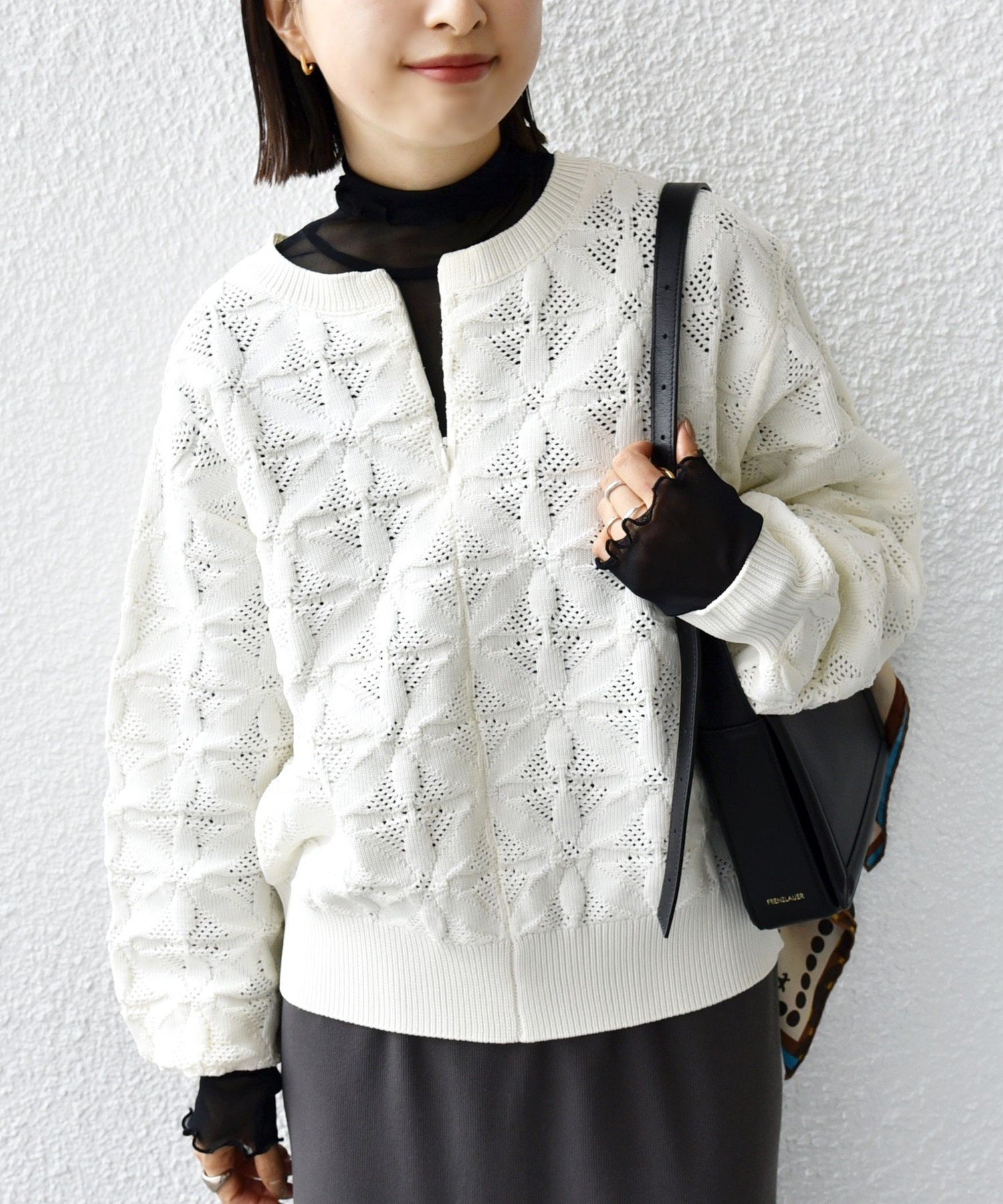 2WAY フラワー ジャカード ハーフ ジップ プルオーバー WEB限定】〈洗濯機可能〉2WAY フラワー ジャカード ハーフ ジップ プル