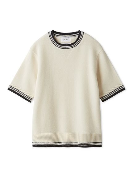 Mila Owen｜配色ラインミドルゲージハーフスリーブニット | Rakuten