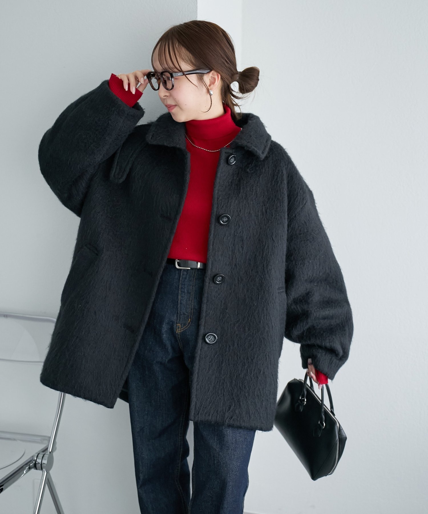 Discoat｜【着こなしやすい】ステンカラーシャギーミドルコート