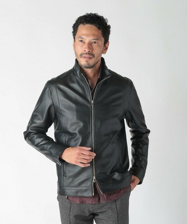 MEN'S BIGI｜スタンドカラーシングルライダース レザージャケット