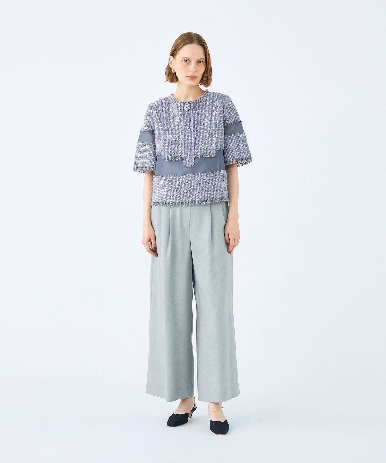 TOMORROWLAND｜ブロッキングツイード ハーフスリーブプルオーバー