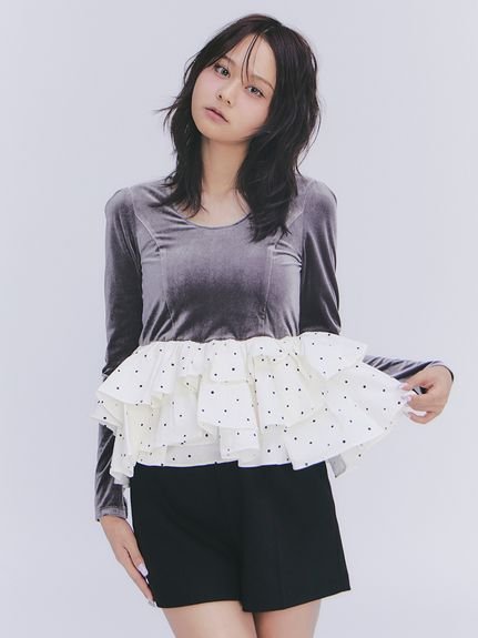 LILY BROWN｜ベロアペプラムフリルトップス | Rakuten Fashion(楽天