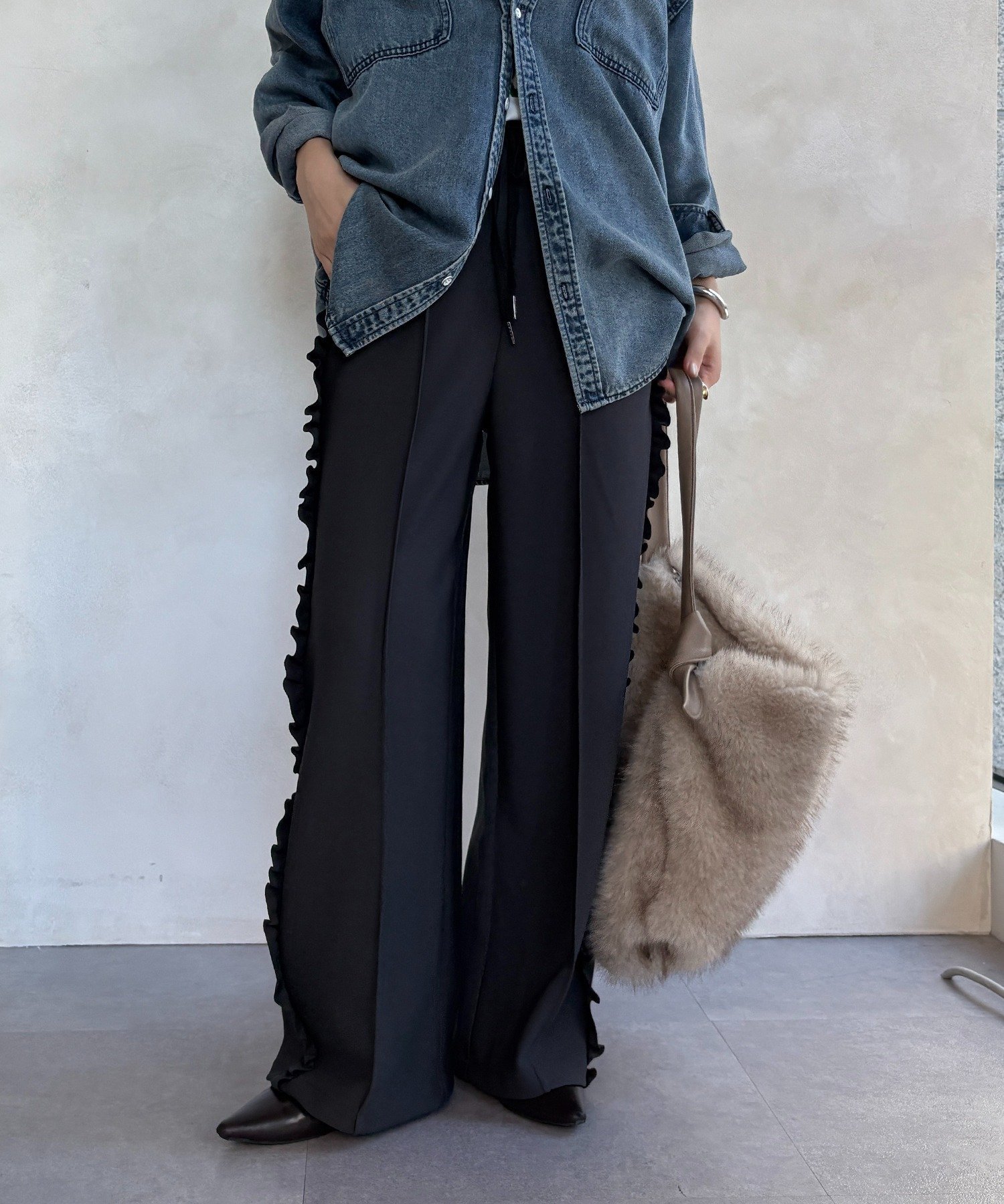 DOUDOU｜【完売カラー再追加!】ハイウエストダブルボタンデニム