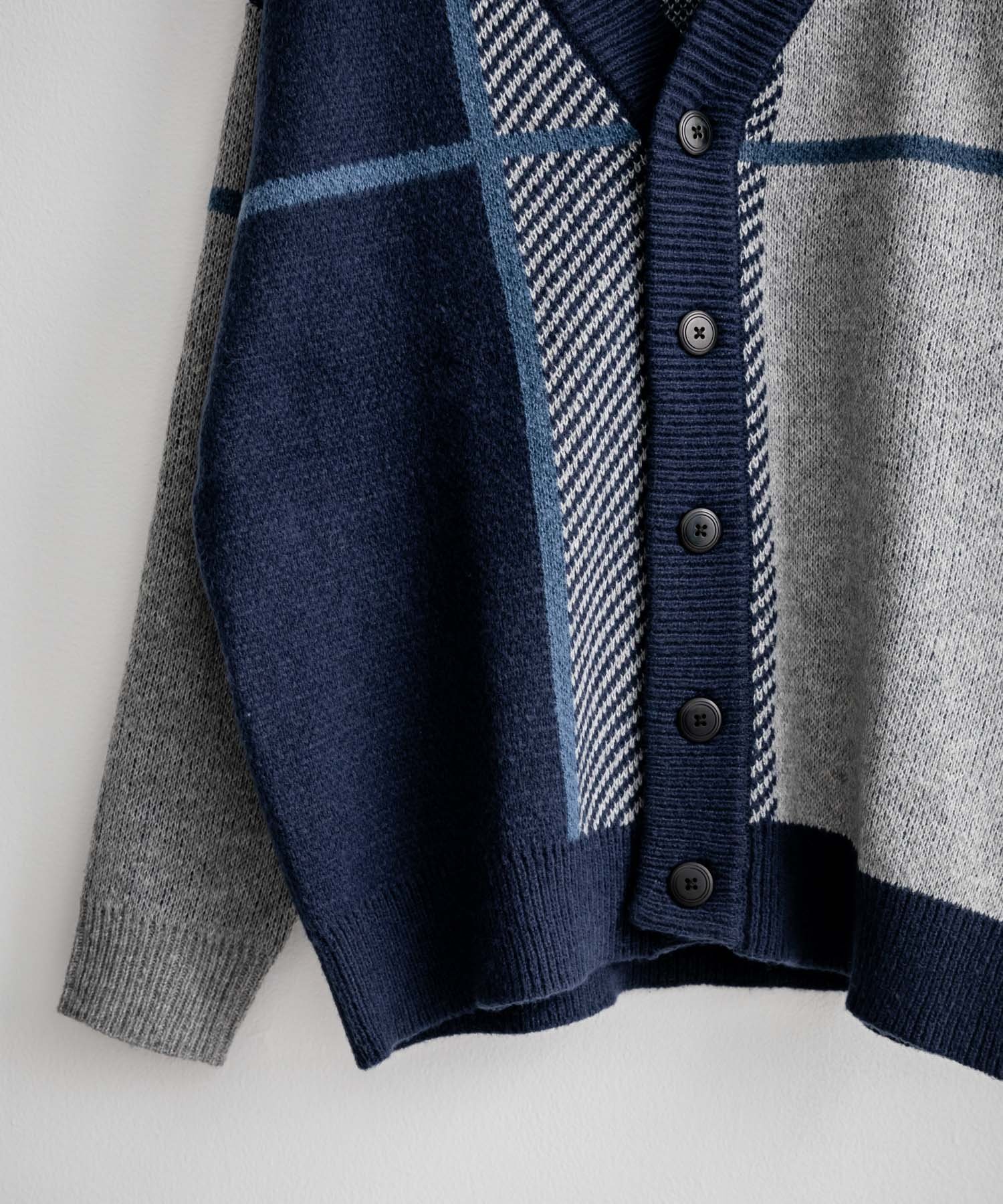 Rocky Monroe｜オーバーサイズ 7Gクロスチェック柄Vネックカーディガン