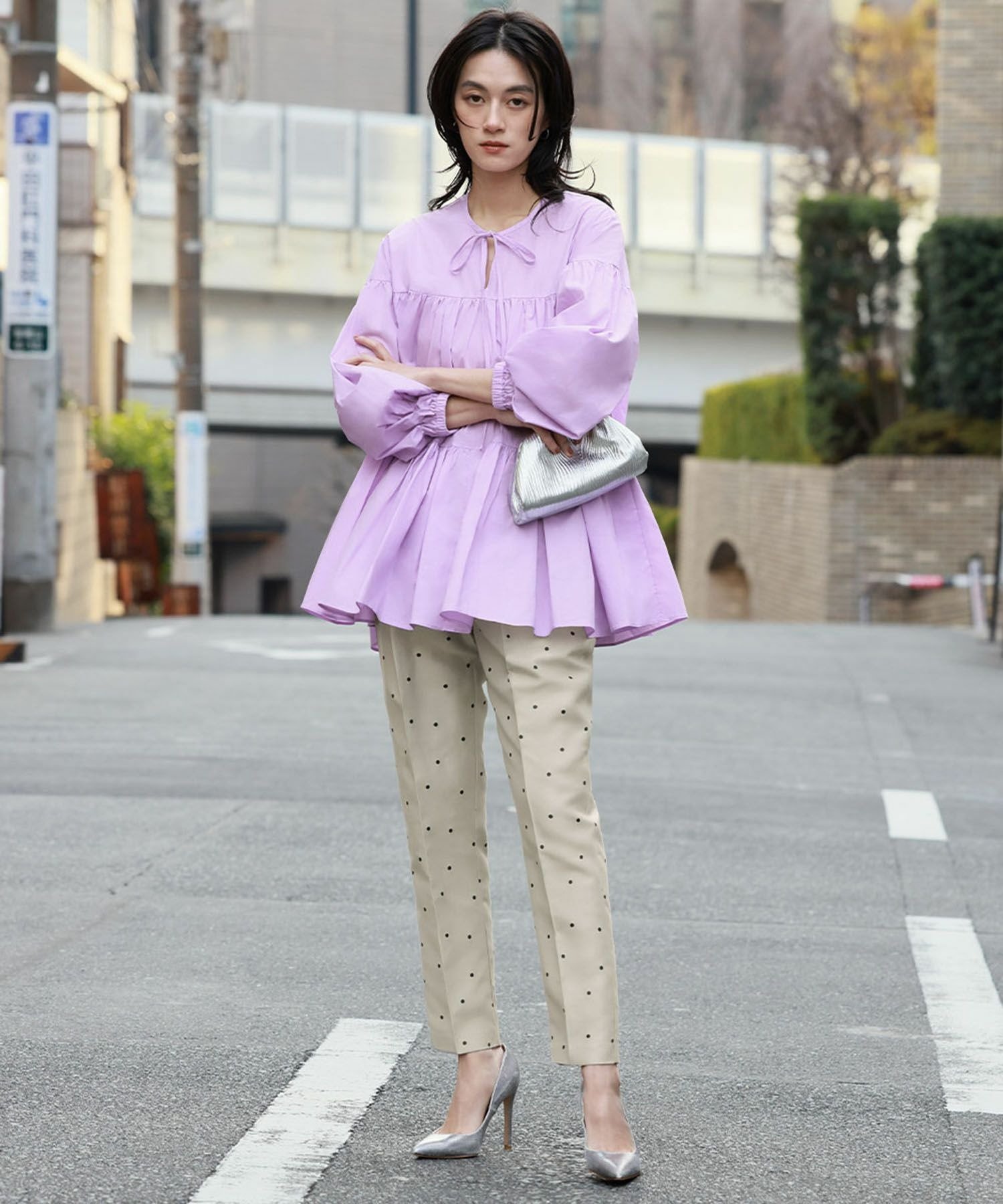 GIRL｜【綿100%使用】ボリューム袖ティアードブラウス【洗える