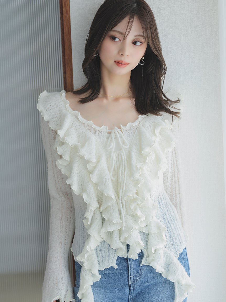 SNIDEL｜ラッフルデザインニットプルオーバー | Rakuten Fashion(楽天