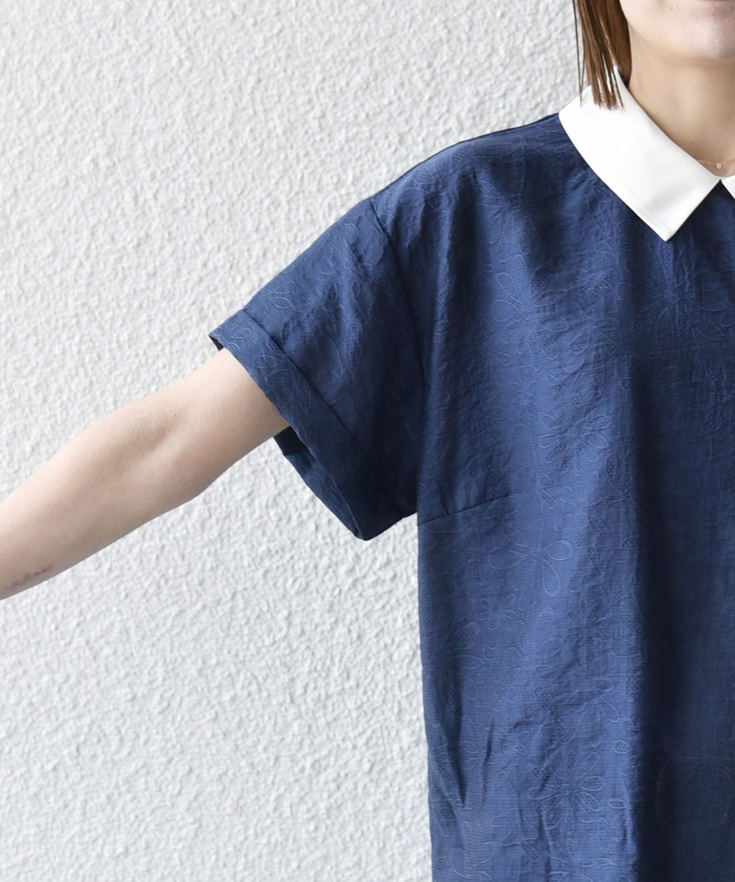 【美品】SHIPS any：フラワージャカードバイカラープルオーバーシャツ SHIPS｜SHIPS any:<洗濯機可能>フラワー ジャカード バイカラー プル