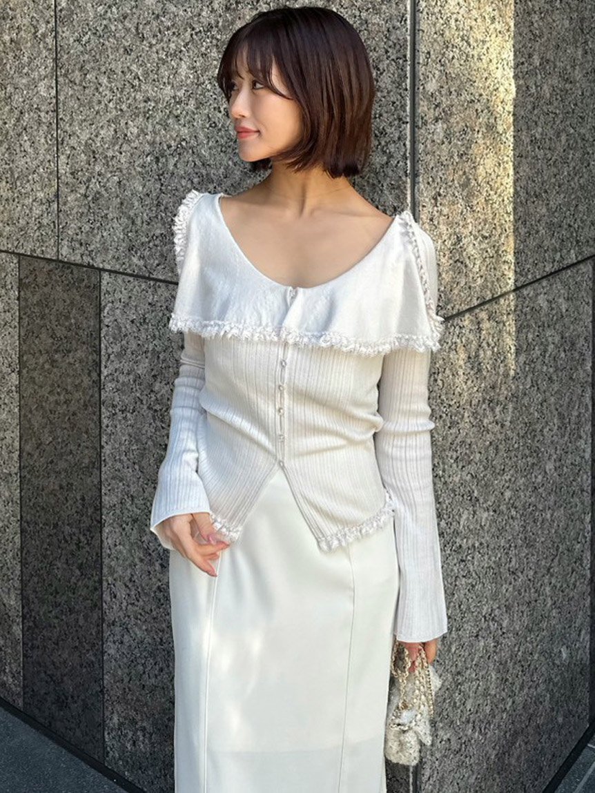 SNIDEL｜Sustainableビッグカラーレーストリムニットプルオーバー