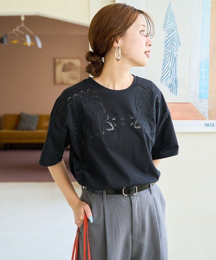 FREAK'S STORE｜花柄 カットワーク 刺繍 ルーズ 半袖 Tシャツ【限定